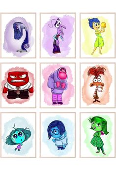 some cartoon characters are in different colors