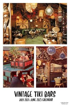 vintage tiki bars are featured in this collage