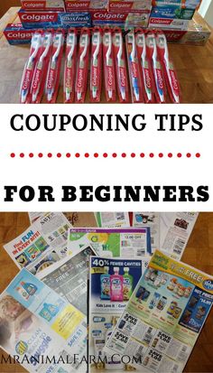 coupons are stacked on top of each other with the words couponing tips for beginners