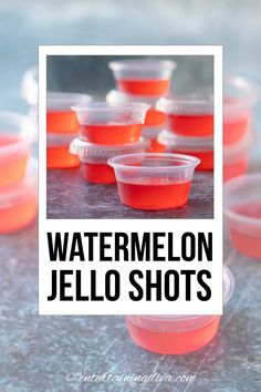 orange jello shots with text overlay that reads watermelon jello shots