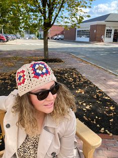 Beige Beanie Granny Square Brown Crocheted Hat, Red Winter Cotton Knit, Cozy Patchwork Hippie Cap, Boho Blue Handmade Valentines Gift, Unisex Accessories Gift for Him or Her or Mom 🛍️ We will try to ship within 1 days to keep our customers happy :) READY TO SHIP. 📅 It is completely hand-knitted and assembled by hand and prepared in about 4-5 days. 🧣 This Boho- Hippie Style Crochet Granny Square Beanie was made by me, choosing the colors carefully and dedicating many hours of work. It is my pl Casual Beanie For Festivals, Crochet Cap One Size Fits Most, Knitted Hat One Size Fits Most, Casual Beach Bonnet One Size, Casual One-size Beach Bonnet, Bohemian Granny Square Winter Hat, Spring Crochet Cap Hat, Spring Crochet Cap Hat One Size, Bohemian Crochet Cap Hat