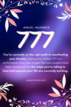 a purple and blue background with the words angel number 777 on it's left side