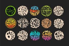 some type of stickers that are on the back of a black background with different colors