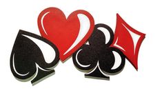 two playing cards with hearts and spades cut out of them on a white background