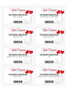 four coupons with hearts on them for valentine's day