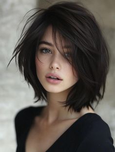 Bob For Thick Hair Round Face, Asian Short Hair With Layers, Elegant Haircuts For Women, Med Hair Styles For Women, Bob Cut Round Face, Layered Bob Hairstyles For Thick Hair, Hair Styles 2024 Women, Pixie Haircut Women, Chin Length Hair With Layers