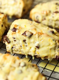 chocolate chip scones cooling on a wire rack