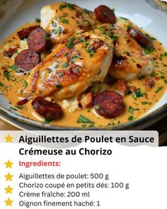 a menu for a restaurant with chicken, potatoes and sausages in gravy