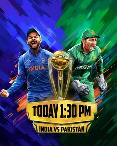 two men in green and blue uniforms are standing next to each other with the words india v pakistan on it