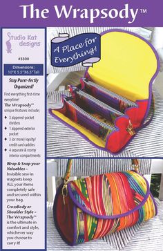 an advertisement for a handbag made out of colorful fabrics and fabric strips, with instructions to