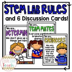 Decorate your STEM Space with these 7 bright posters! Get your students in the growth mindset with "We can" statements. Encourage critical thinking with the 6 discussion cards that deal with what to do when one of their group members are not following the rules. Enjoy! Alicia Broughton... Stem Family Night, Lab Rules, Steam Teacher, Steam Classroom, Bright Posters, Kindergarten Stem, Stem Resources, Stem Lab, Stem Steam