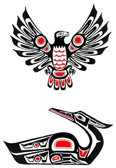 two different designs of an eagle with red and black accents on the wings, one is in