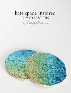 two blue and green coasters sitting on top of each other with the words kate spade inspired diy coasters