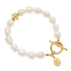 Genuine Freshwater Pearl & Gold Bead Bracelet 7.5 inches Toggle Clasp Handcast 24Kt Gold Plated Handmade in San Antonio, TX Susan Shaw, Pearl Strand, Coin Pearls, Gold Bead Bracelets, Freshwater Pearl Bracelet, Toggle Bracelet, 24kt Gold, Bangle Set, San Antonio Tx