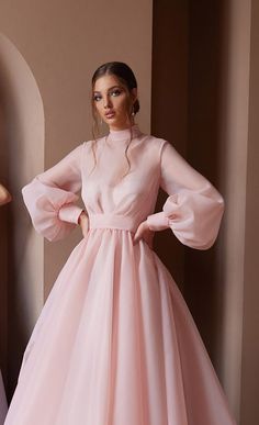 Prom Dresses Fancy Gowns, Modest Pink Dresses, Light Pink Long Sleeve Dress, Simple Prom Dress With Sleeves, Long Sleeve Prom Dress Modest, Simple Prom Dress Modest, Modest Prom Dresses Muslim, Modest Pink Prom Dresses, Modest Pink Dress