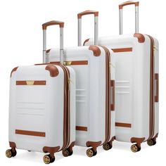 Quickly identify your luggage with this unique vintage look 3 piece set. Every aspect was considered when designing this beauty; organization, style, comfort, and durability and has a scratch-resistant diamond texture. The expandable feature allows you to bring home those souvenirs from your travels! Multiple compartments help to keep you organized while traveling. Retro Luggage, White Luggage, Diamond Texture, 3 Piece Luggage Set, Travel Chic, Spinner Luggage Sets, Large Suitcase, Beauty Organization, Spinner Suitcase