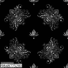 a black and white wallpaper with ornate designs