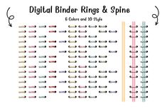 the digital binder rings and spine is shown in three different colors, each with an