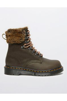 Leather upper/Original 8-eye silhouette/Faux-fur collar/Dr. Martens air-cushioned sole/Classic heel loop & yellow rapid stitch/Not eligible for promotions | Only ships within the USA Dr Martens Womens, Eye Silhouette, Classic Heels, Faux Fur Collar, Mens Outfitters, Live Your Life, Mid Calf Boots, Fur Collar, Dr. Martens