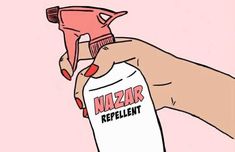 a hand holding a spray bottle with the word nazr repellent on it