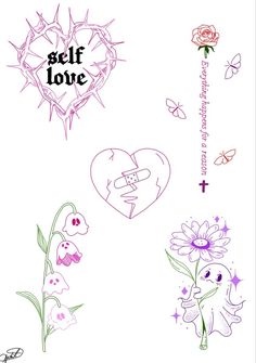 an image of tattoos with flowers and hearts