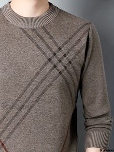 Russoo - Mens Fall/Winter Casual Knitted Sweater: Versatile, Warm, Crew Neck Pullover with Slight Stretch Gray Jacquard Knit Long Sleeve Sweater, Winter Jacquard Knit Beige Sweater, Winter Layering Jacquard Knit Tops, Gray Jacquard Knit Winter Sweater, Gray Jacquard Knit Sweater For Winter, Winter Crew Neck Sweater With Knit Fabrication, Winter Stretch Knit Sweater, Stretch Jacquard Knit Crew Neck Sweater, Stretch Jacquard Knit Sweater With Crew Neck