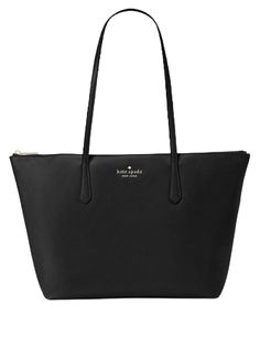 10.8"h x 17.3"w x 5.6"dhandle drop: 11"nylonsmooth pvc trimmetal pinmount logotwo way spade jacquard lininginterior: back zip & front slip pocketszip top closurestyle #k6031Color: Black Luxury Kate Spade Shopping Bags, Kate Spade Work Bag, Future Wardrobe, Kate Spade Totes, Kate Spade Tote Bag, Chic Bags, Money Affirmations, Cute Bags, College Life