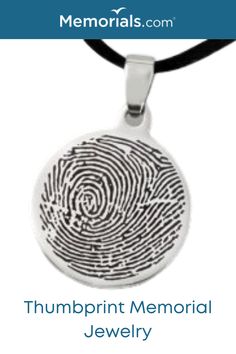 a necklace with a fingerprint on it and the words,'thumpprint memorial jewelry '