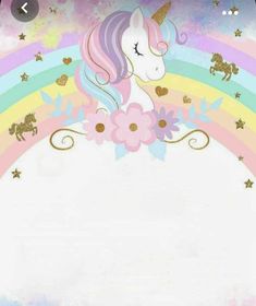 an image of a unicorn with flowers on it's head and rainbow in the background