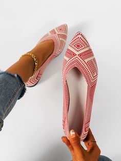 Red and White Fashionable    Geometric Ballet Embellished   Women Shoes Look Legging, Women Flats, Womens Ballet Flats, Pointed Toe Flats, Crazy Shoes, Shoes Women, Flat Shoes, Ballerinas, Cute Shoes