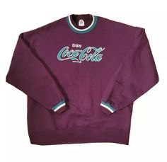 Vtg 90s Coca Cola Jerzees Made in USA Crewneck Sweatshirt Purple/Teal - Size XL | eBay Purple Crew Neck Winter Sweatshirt, Vintage Purple Sweatshirt For Fall, Purple Fleece Crew Neck Sweatshirt, Cozy Purple Crew Neck Sweater, 90s Red Cotton Sweatshirt, Purple Teal, Coca Cola, Coco, Just In Case