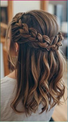 Embrace a classic and elegant look with a milkmaid fishtail braid. This updo is ideal for formal occasions or whenever you want to elevate your style. How To Braid Fishtail | Fish Tail Braid Tutorial | Fishtail Hairstyles | Easy Fishtail Braid | Fish Tail Braid Hairstyle | Crown Braids Wedding Braid Hairstyles Medium Hair, Braid Hairdo For Short Hair, Beautiful Hairstyles For Prom, Cute Hairstyles For Short Hair Wedding, Hairstyles For Short Hair For Wedding Bridesmaid, Medium Hairstyle Women Braid, Hair Styles For Short Medium Hair, Hoco Hair Medium Length Brown, Hairstyle In Short Hair For Wedding