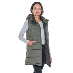 Double your style options with the S.E.B. By SEBBY Women's 3/4 Reversible Puffer Vest. This innovative vest features a versatile design that reverses from a sleek puffer shell to luxurious soft faux fur, offering two distinct looks in one piece. Whether you're aiming for a casual or a more elevated style, this vest adapts to your needs. Zip-closed pockets come with a brushed hand warmer lining, providing not only secure storage but also added warmth for your hands on chilly days. Its the perfect Green Vest Outerwear For Layering, Casual Stretch Vest, Versatile Fitted Winter Vest, Versatile Fitted Vest For Winter, Versatile Layering Vest For Winter, Green Winter Vest For Layering, Green Layering Vest Outerwear, Green Winter Layering Vest, Trendy Green Vest Outerwear