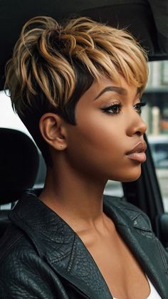 Stay trendy with the latest pixie haircuts for black women. Visit our page to explore the hottest pixie cut trends. Save this pin for trendy haircut ideas. #TrendyHair #PixieHaircuts #BlackWomen Really Short Hairstyles For Black Women, Pixie With Long Top, Short Hair Designs For Women, Pixie Bowl Cut Black Women, African American Pixie Haircut, Short Haircuts For Black Women Natural, Short Haircut For Black Women, Pixie Cuts For Black Women, Short Hair Styles Black Women