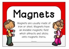 magnets are usually made of iron or steel they have an invisible magnetic field which attracts and sticks on to magnetic items