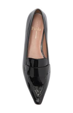 A high-shine patent finish defines a pointed-toe flat that transitions from desk-to-dinner effortlessly. Synthetic upper and lining/rubber sole Imported Pointed Toe Flats, Nordstrom Store, Black Fits, Womens Flats, Nordstrom Rack, Rubber Sole, Nordstrom, Desk, Size 6