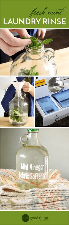 the instructions for how to make homemade laundry rinses with vinegar and fresh herbs