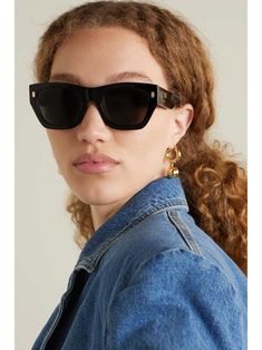 Black Roma D-frame acetate sunglasses | FENDI EYEWEAR | NET-A-PORTER Designer Sunglasses With Tinted Lenses For Everyday, Designer Sunglasses With Gradient Lenses For Everyday, Black Sunglasses Women, Fendi Eyewear, High Fashion Runway, Fendi Sunglasses, Acetate Sunglasses, Rectangle Sunglasses, Oval Sunglasses