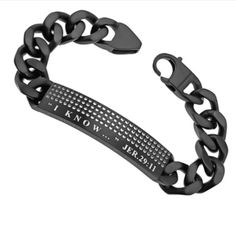 This Mens Christian Black Sport Bracelet with Bible verse is sure to turn heads. Crafted with stainless steel powder coat black finish with a sport mess pattern to show the high polish interior metal, this cool Men's bracelet is the perfect choice for Christian men of all ages. If you're looking for a special Christian gift for him, look no more! This quality Christian bracelet makes a great gift for his birthday, Father's Day or Christmas. There's nothing more masculine than a man of God proudl Polish Interior, A Man Of God, Cool Mens Bracelets, Jesus Necklace, Man Of God, Christian Bracelets, Sports Bracelet, Christian Men, Armor Of God