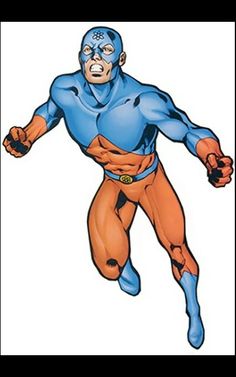 an image of a man in blue and red costume running with his hands out to the side