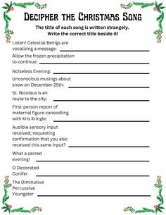 the christmas song is shown in this printable worksheet for children to learn