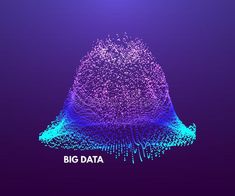 the big data logo is shown on a purple background with blue and pink dots around it