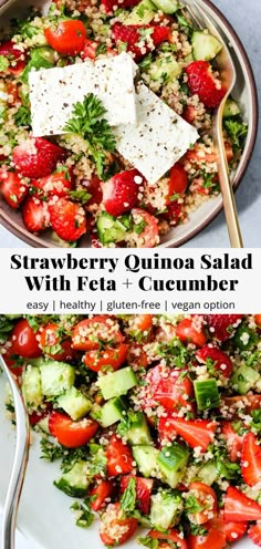 strawberry quinoa salad with feta and cucumber