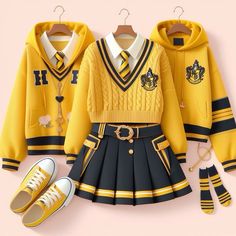 Hufflepuff Cheerleader Outfit, Hogwarts Hufflepuff Uniform, Harry Potter Uniform Hufflepuff, Harry Potter Hufflepuff Outfits, Hufflepuff Outfit Uniform, Hogwarts Inspired Outfits, Hufflepuff Aesthetic Outfits, Harry Potter Outfits Aesthetic, Quidditch Hufflepuff