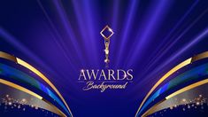 a blue and gold background with the words awards in front of an image of lights