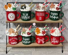 Cute Christmas Mugs, Painted Valentines, Tiered Tray Decor Christmas, Mug Decor, Coffee Mug Crafts, Coffee Mug Display, Amazing Christmas Trees, I Spy Diy, Gingerbread Decor