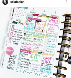 an open planner book with the words happy planner written on it and some stickers next to it