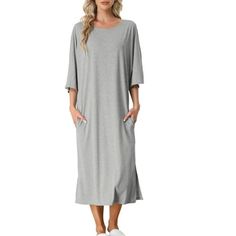 This luxurious nightgown nightshirt is perfect for lounging around the house or getting a good night's sleep. The solid color design gives it a classic, sophisticated look, while the midi length and 3/4 sleeve provide ample coverage without sacrificing comfort. Made with modal materials, this nightshirt is soft to the touch and will feel great against your skin. If you're looking for a nightgown that combines style and comfort, look no further than this solid long nightshirt. The breathable fabr