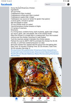 the recipe for chicken with rosemary on top is shown in an instagramtion post