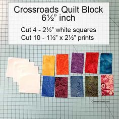 cross roads quilt block 6 / 2 inch cut 4 - 24 white squares cut 10 - 12x2 25 prints